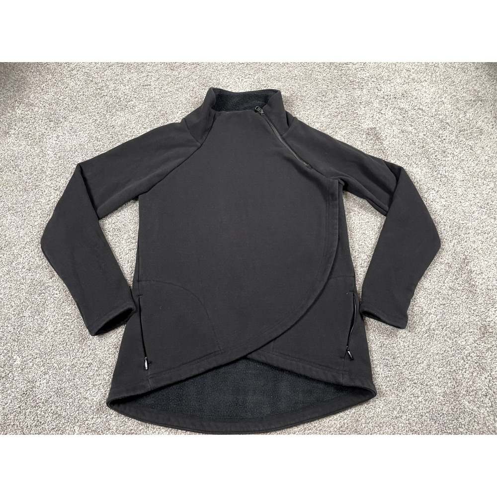 Athleta Sweatshirt Womens XS Black Cozy Karma Asym Pullover Cross Front Fleece